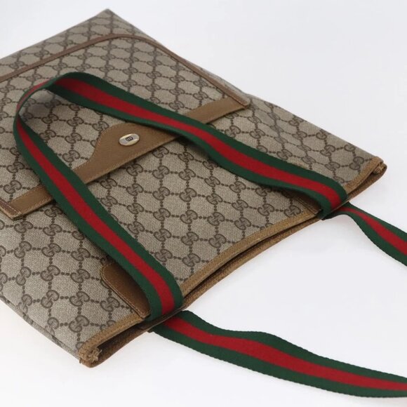 GUCCI GG Supreme Web Sherry Line Tote Bag PVC Leather Beige Red - Picture 7 of 15